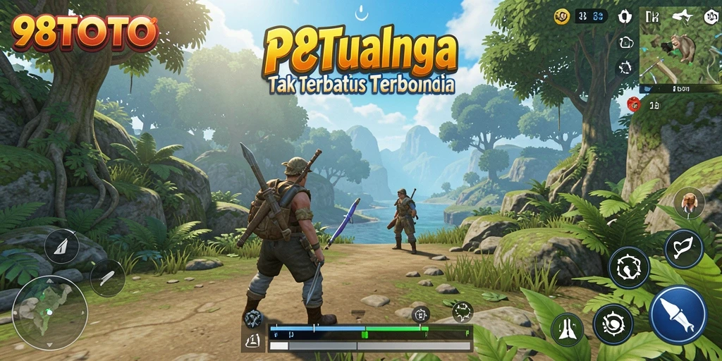 Screenshot gameplay 98TOTO menampilkan eksplorasi dunia terbuka yang menakjubkan.