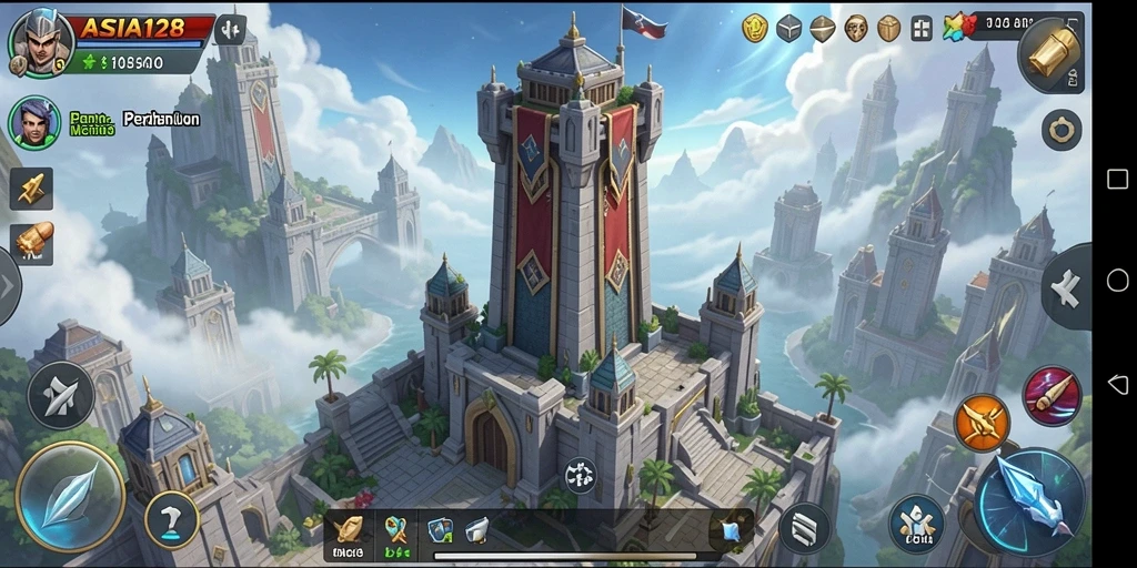 Tangkapan layar gameplay intens dari ASIA128 Tower Defense.