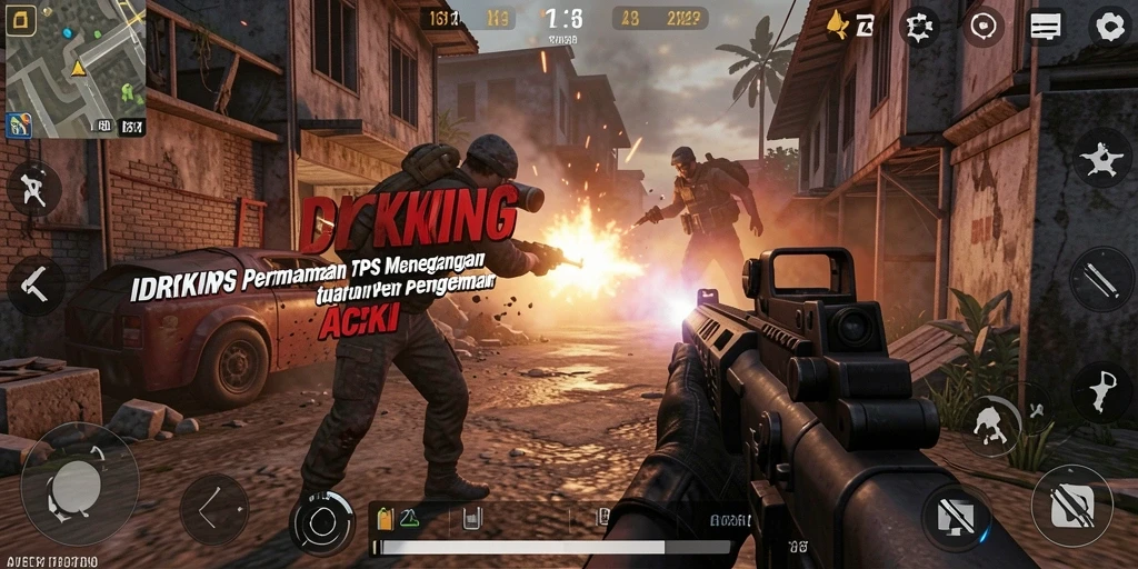 Tampilan gameplay intens dalam IDRKING, memamerkan aksi menegangkan TPS.