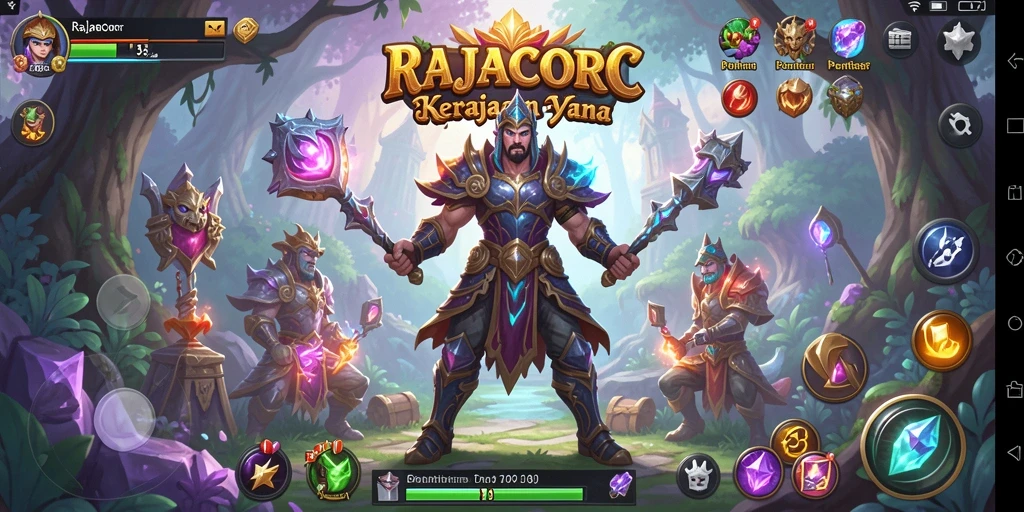 Screenshot menunjukkan aksi menegangkan dalam RAJACORC Tower Defense.